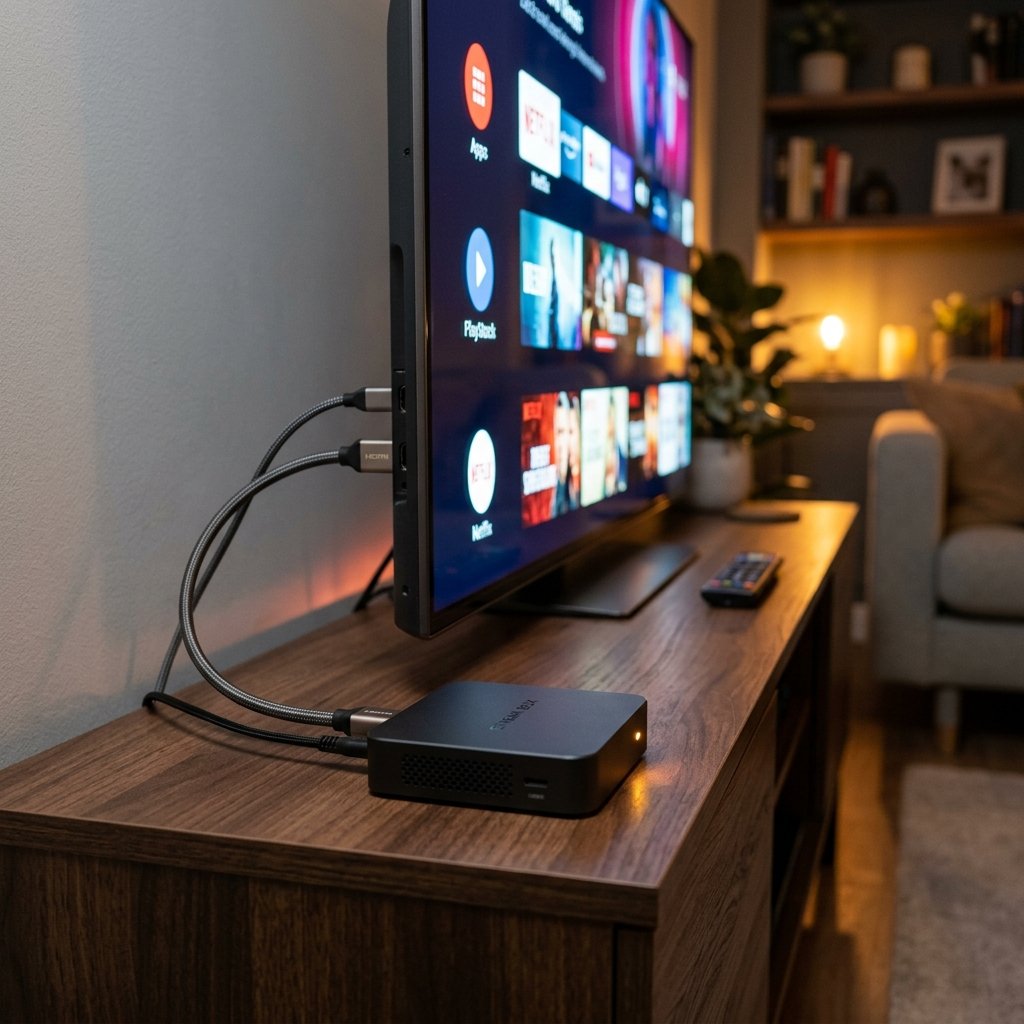 Aparelho TV Box sendo configurado para rodar o teste iptv grátis